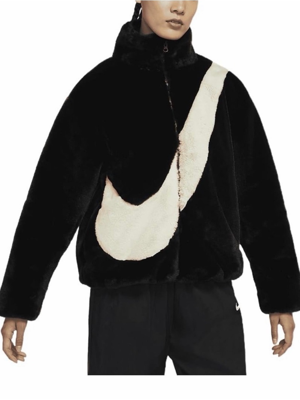 Nike Black Faux Fur Jacket with Off White Swoosh